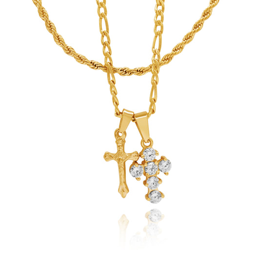 Double Cross Necklace Set - Goud